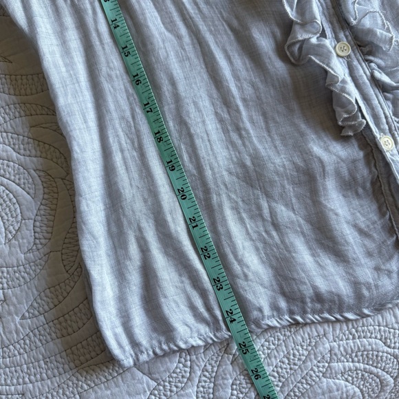 CP Shades Light Gray Ruffle-Front Linen Button-Up Top - Picture 11 of 12